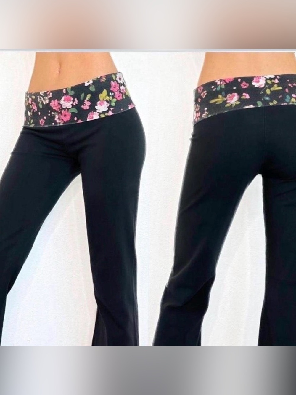 Victoria’s Secret Black Yoga Pants with Floral Waistband